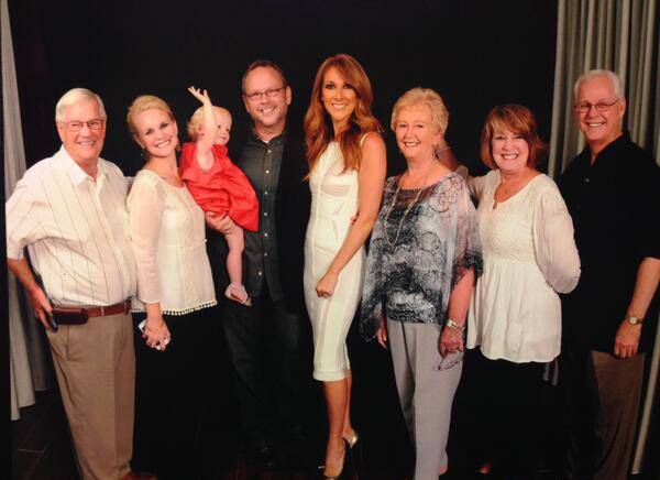 Celine Dion, Richard Dunn (holding the young girl) and his family and friends at the Colosseum on Friday, July 4, 2014, at Caesars Palace.