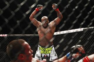 Derrick Lewis celebrates his TKO of Guto Inocente at The Ultimate Fighter 19 Finale Sunday, July 6, 2014 at the Mandalay Bay Events Center.