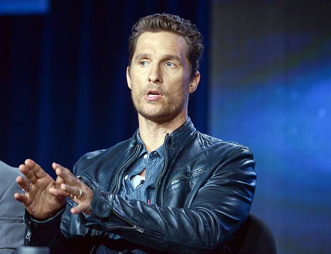 Matthew McConaughey talks during a panel discussion for "True Detective" at the HBO portion of the 2014 Winter Television Critics Association tour Wednesday, Jan. 9, 2014, at the Langham Hotel in Pasadena, Calif.