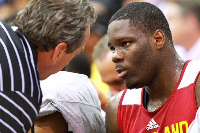 Cleveland forward Anthony Bennett listens to a coach during the Cavaliers' NBA Summer League game against the Milwaukee Bucks on Friday, July 11, 2014, at Cox Pavilion.