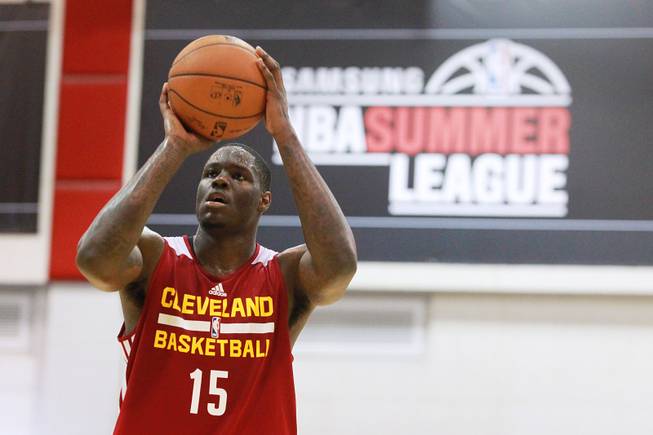 Anthony Bennett shoots a free throw during the Cavaliers NBA Summer League game against the Milwaukee Bucks Friday, July 11, 2014 at the Cox Pavilion.
