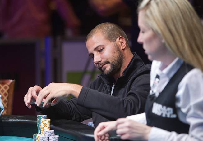Dan Sindelar competes during the World Series of Poker $10,000 buy-in No-limit Texas Hold 'em main event at the Rio Monday, July 14, 2014. Sindelar made it to the final table.