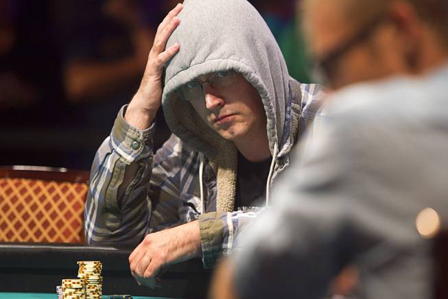 Christopher Greaves competes during the World Series of Poker $10,000 buy-in No-limit Texas Hold 'em main event at the Rio Monday, July 14, 2014. Greaves finished in 12th place.