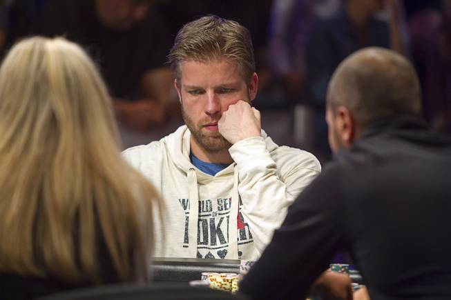 Jorryt van Hoof of the Netherlands competes during the World Series of Poker $10,000 buy-in No-limit Texas Hold 'em main event at the Rio Monday, July 14, 2014. Van Hoof made it to the final table.