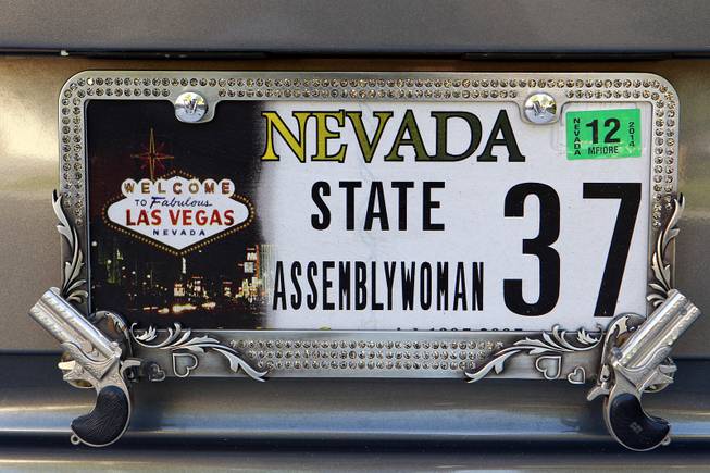 The license plate on Michelle Fiore's car is seen May 8, 2014.