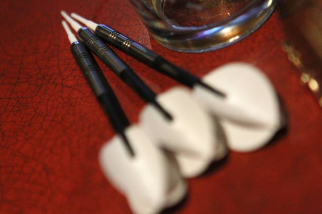 Soft tip darts are seen during a meeting of the Las Vegas Darts league Wednesday, July 2, 2014 at the Crowbar.