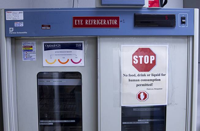 An eye refrigerator is shown at the Nevada Donor Network Tuesday, July 22, 2014.