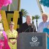 Westgate Resorts founder David Siegel is joined by Clark County Commissioners Chris Giunchigliani and Tom Collins at the unveiling of the sign for the former LVH on Wednesday, July 22, 2014.