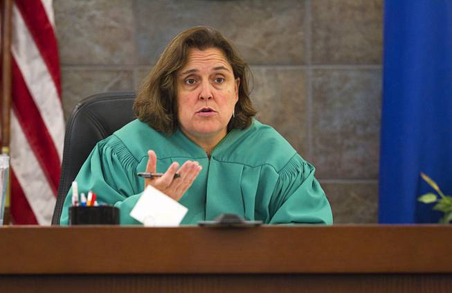 Judge Kathleen Delaney presides over sentencing for Jason Griffith at the Regional Justice Center Wednesday, July 23, 2014. The former Las Vegas Strip performer was found guilty of second-degree murder in the 2010 death and dismemberment of his ex-girlfriend Deborah Flores Narvaez, a dancer in Luxor's topless "Fantasy" revue.