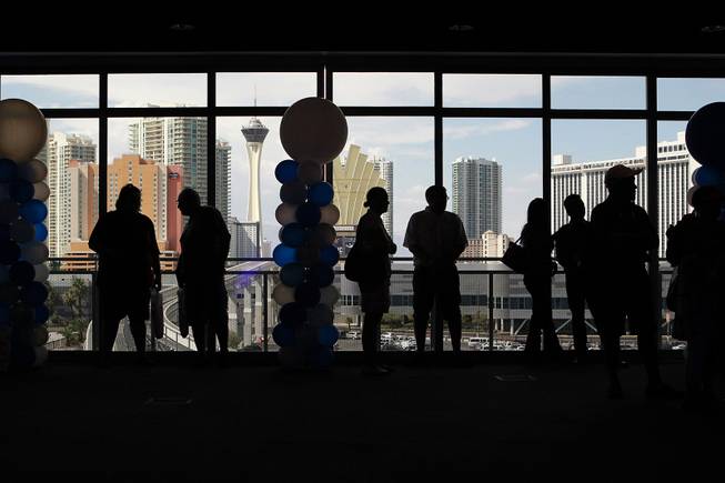 People gather in the Convention Center station during the Las Vegas Monorail's 10th anniversary celebration Saturday, July 26, 2014.