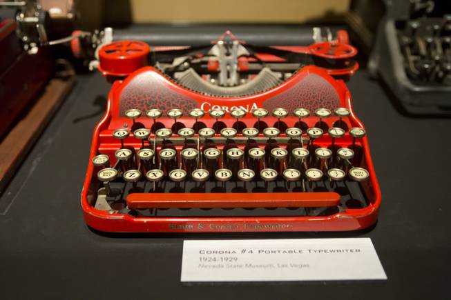 A Corona portable typewriter from the 1920's is on display at the "Every Age is an Information Age" exhibit at the Nevada State Museum, Friday July 25, 2014. The exhibit shows 150 years of communication technology in Nevada.