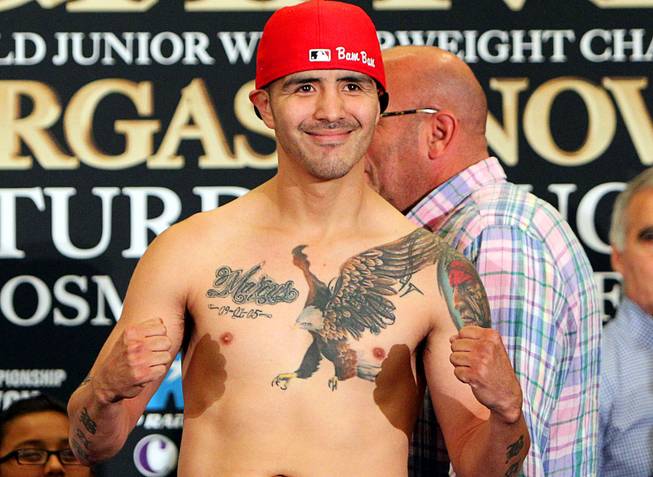 August 1, 2014, Las Vegas,Nevada ---   Former World Lightweight champion Brandon Rios (pictured) of Oxnard,Ca. and one-time interim world champion Diego Chaves of Buenos Aires weigh in ( Rios 147 lbs, Chaves 148 lbs) for their upcoming 10-round welterweight main event , Saturday, August 2 in the Chelsea at the Cosmopolitan.