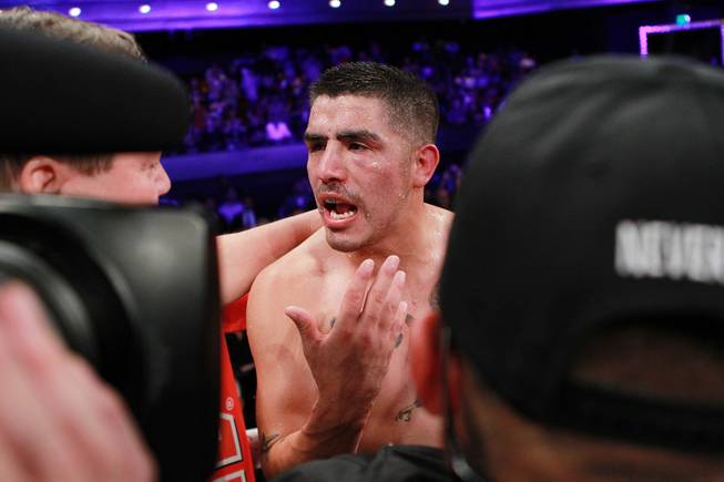 Brandon Rios explains what Diego Chaves was doing to him during their welterweight fight Saturday, Aug. 2, 2014 at the Cosmopolitan. Rios won after Chaves was disqualified in the ninth round.