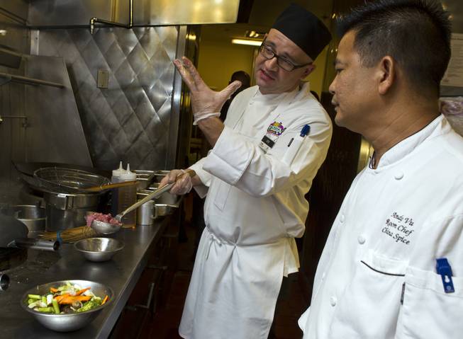 Chefs Ivo Karkaliev and Andy Vu talk about cooking Chinese food for the Cafe Fiesta at Fiesta Henderson on Monday, July 28, 2014.   L.E. Baskow