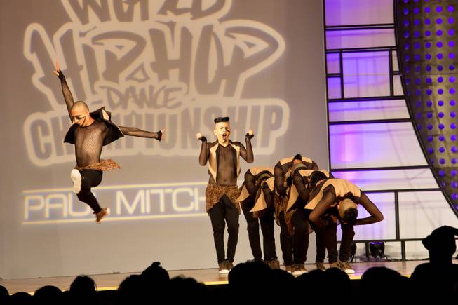 Peruvian dance crew Varom performs during the preliminary round of the World Hip-Hop Dance Championships at Red Rock Resort, Las Vegas, Wed Aug. 6, 2014.
