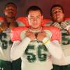 From left, Mojave High School football  players Anthony Vereen, Moises Jaugerui and Frankie Contreras July 21, 2014.
