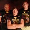 From left, Pahrump Valley High School football  players Jace Clayton, Sam Tuscnak and Jeremiah England July 21, 2014.