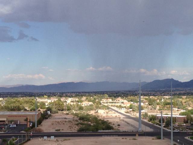 Rain falls Saturday, Aug. 9, 2014, in the southeast Las Vegas Valley. This image was taken looking east from the 8200 block of Las Vegas Boulevard South.
