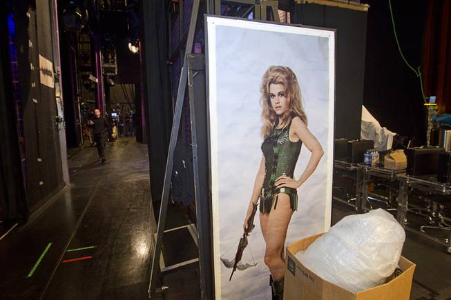 A Barbarella (a 1968 film starring Jane Fonda) movie poster, a prop in one of the scenes, is shown during a backstage tour of "Ghost The Musical" at the Smith Center for the Performing Arts Wednesday Aug. 13, 2014. The musical runs through Sunday, Aug. 17.