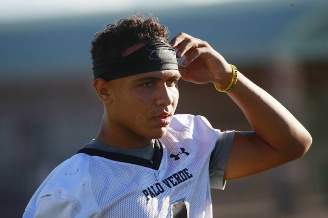 Palo Verde quarterback Graeson Vereen is seen during their first official practice Thursday, Aug. 14, 2014.