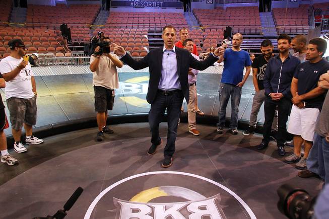Big Knockout Boxing vice president of marketing Josh Stern describes "The Pit" that will be used for fights Thursday, Aug. 14, 2014.