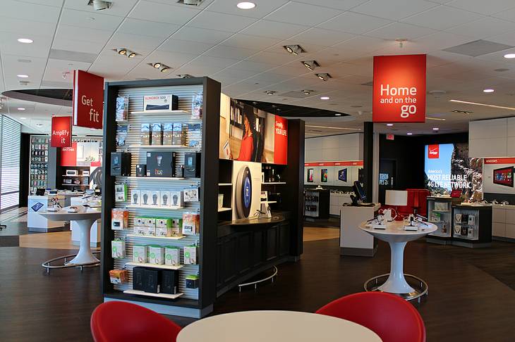 Products are shown at a Verizon Wireless Smart Store.