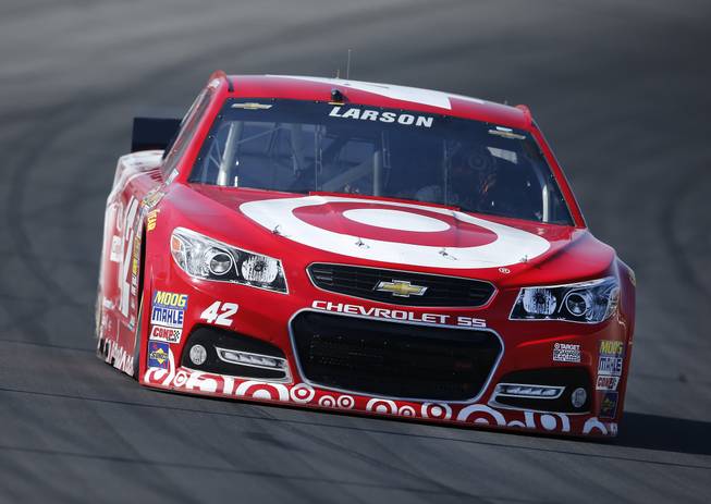 Kyle Larson drives during practice for the NASCAR Sprint Cup Series auto race at Michigan International Speedway in Brooklyn, Mich., Saturday, Aug. 16, 2014. (AP Photo/)