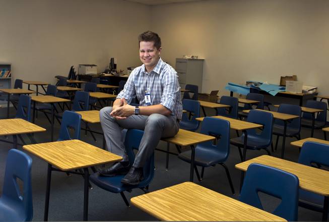 Cody Phillips is a first-year full time CCSD teacher at Del Sol High School on Monday, August 18, 2014.