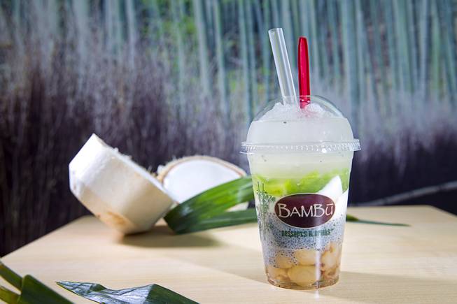 The Bambu Special (coconut, pandan jelly, longan, basil seed, and coconut juice - $4.50) at Bambu Desserts and Drinks, 4810 Spring Mountain Rd., Tuesday, Aug. 19, 2014.