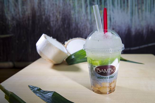 The Bambu Special (coconut, pandan jelly, longan, basil seed, and coconut juice - $4.50) at Bambu Desserts and Drinks, 4810 Spring Mountain Rd., Tuesday, Aug. 19, 2014.