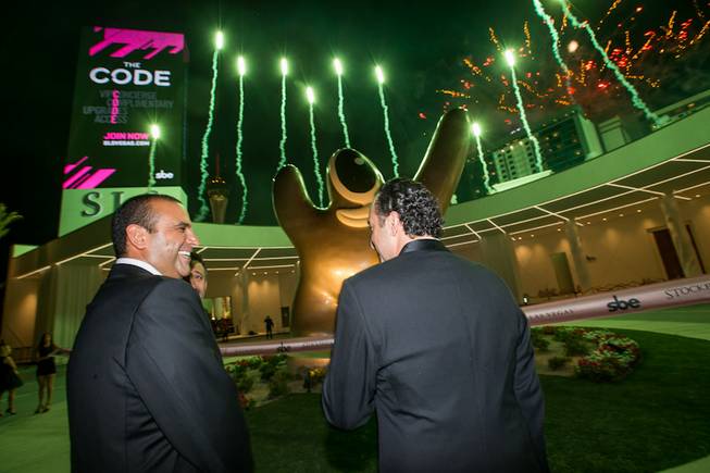 Sam Nazarian, founder, chairman and CEO, SBE, and Sam Bakhshandehpour, president, SBE, at the grand opening of SLS Las Vegas on Friday, Aug. 22, 2014, on the Strip.