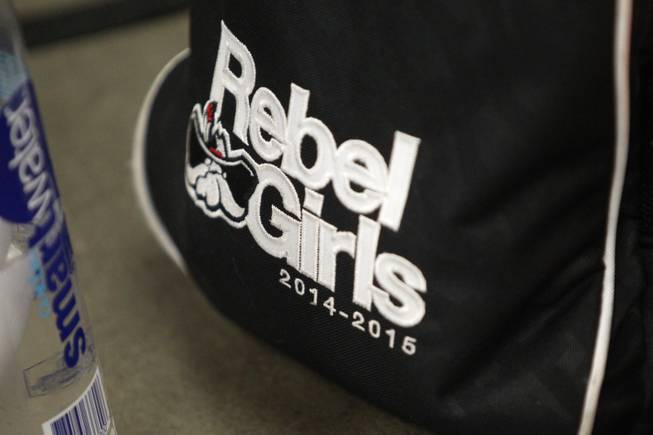 A custom UNLV Rebel Girls duffel bag is seen during a practice Tuesday, Aug. 19, 2014.