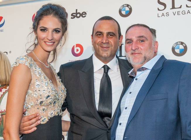 Emina Cunmulaj, Sam Nazarian and Jose Andres at the grand opening of SLS Las Vegas on Friday, Aug. 22, 2014, on the Strip.