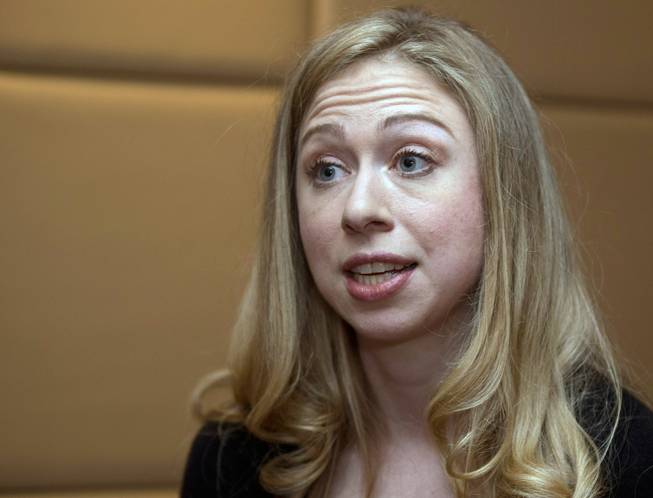 In this Tuesday, May 28, 2013, file photo, Chelsea Clinton of the Clinton Foundation speaks during an interview at the Women Deliver conference in Kuala Lumpur, Malaysia. Clinton announced the birth of daughter Charlotte Clinton Mezvinsky, first grandchild of Bill Clinton and Hillary Clinton, Saturday, Sept. 27, 2014. 