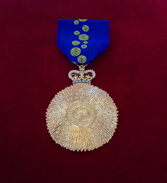 A shot of the medal awarded to Jerry Lewis at the Smith Center for the Performing Arts on Friday, Aug. 29, 2014. Lewis was honored as member of the Order of Australia, the highest civilian honor awarded by that country. Lewis was recognized for his work with the Muscular Dystrophy Foundation of Australia.