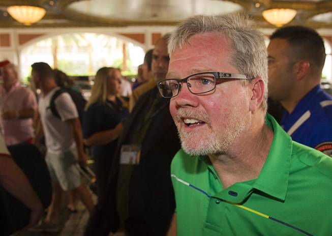 Boxing trainer Freddie Roach arrives at the Venetian Las Vegas Resort in Las Vegas Nevada Aug. 30, 2014. Boxers Manny Pacquiao of the Philippines and Chris Algieri of Huntington, N.Y. are on day six of an international tour promoting their WBO welterweight title fight in Macau, China on November 22, 2014.