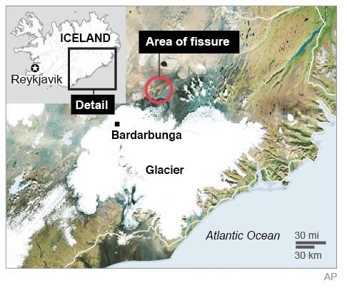 A map locates the Iceland eruption.