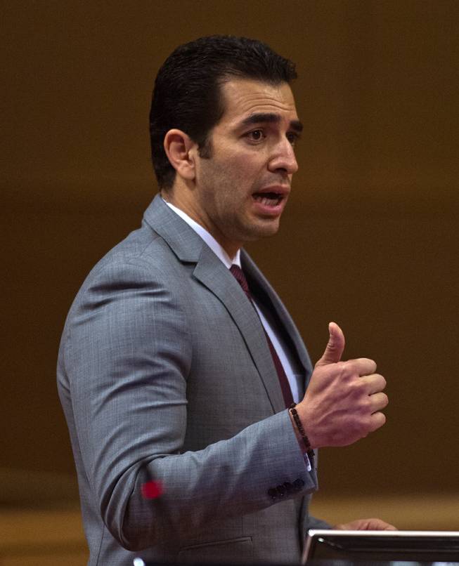 Nevada State Senator Ruben Kihuen addresses the Las Vegas City Council receives a presentation on the proposed downtown soccer stadium prior to their vote whether to approve financial terms of the deal on Wednesday, September 3, 2014.