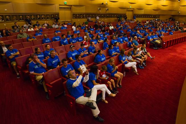 Soccer supporters and others listen in as the Las Vegas City Council receives a presentation on the proposed downtown soccer stadium and votes whether to approve financial terms of the deal on Wednesday, September 3, 2014.