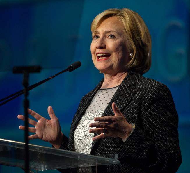 Former Secretary of State Hillary Rodham Clinton speaks during the Clean Energy Summit at the Mandalay Bay on Thursday, September 4, 2014.