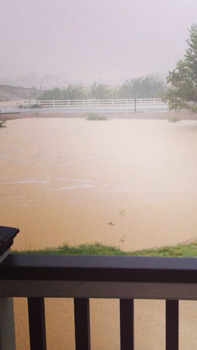 Flooding can be see in a Moapa backyard.