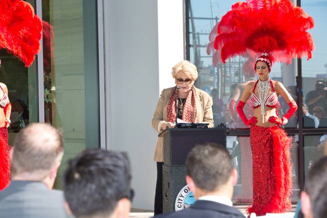Las Vegas Mayor Carolyn Goodman welcomes the new .vegas top level domain during a ceremonial launch at City Hall, Tuesday Sept. 16, 2014.