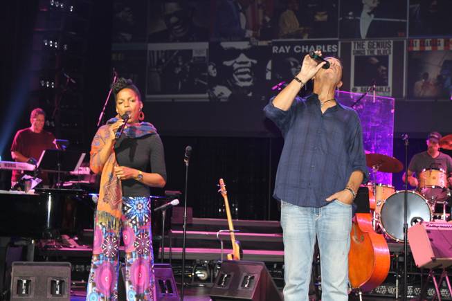 Nnenna Freelon and Clint Holmes rehearse "Georgia on My Mind" at Venetian Theater on Tuesday, Sept. 16, 2014, in Las Vegas.