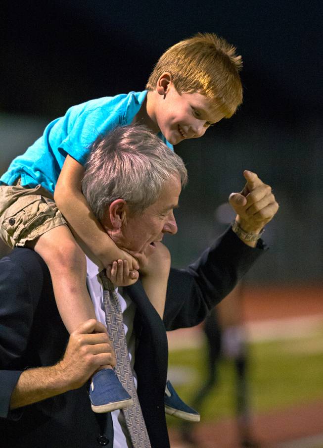 Fun on the sidelines during the Palo Verde versus Las Vegas game on Friday, September 19, 2014.
