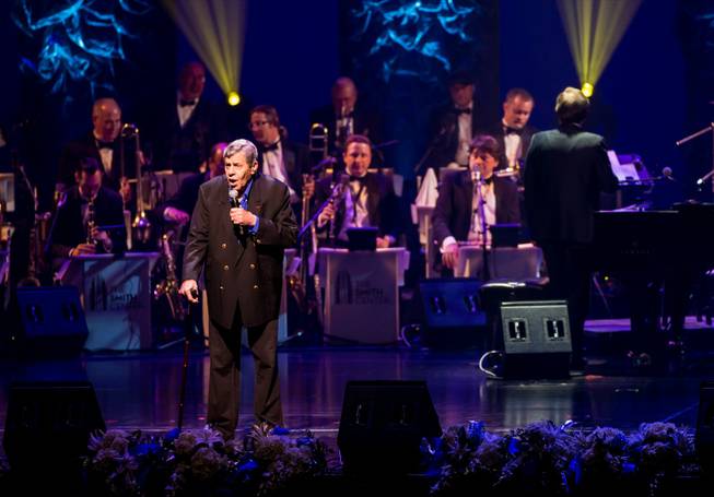 Jerry Lewis addresses the audience during the Nevada Sesquicentennial All-Star Concert on Monday, Sept. 22, 2014, at the Smith Center for the Performing Arts in downtown Las Vegas.