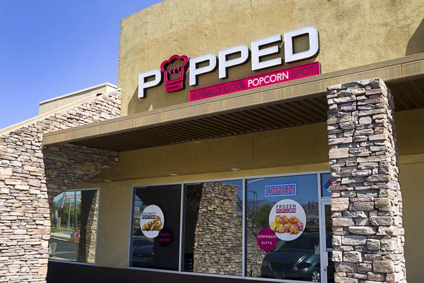 An exterior view of Popped, a gourmet popcorn shop at 3700 S. Hualapai Way, Wednesday Sept. 24, 2014. The shop blasts popcorn with liquid nitrogen (-321F) to create a frozen popcorn dessert.
