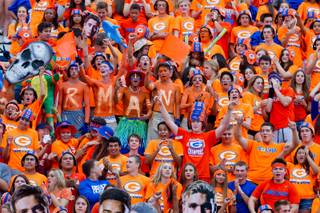 Bishop Gorman fans already pumped up an hour before kickoff for the game versus St. John Bosco on Friday, September 26, 2014.
