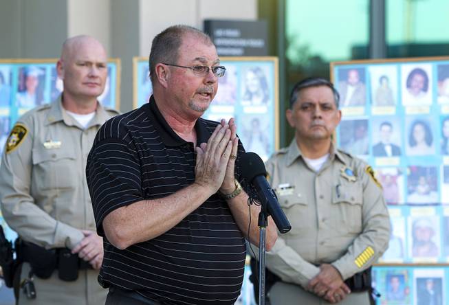 Ron Cornell speaks during a ceremony to honor the lives of homicide victims, including those killed by domestic violence, at Metro Police Headquarters Tuesday, Sept. 30, 2014. Cornell's son Joey was killed in 1998.