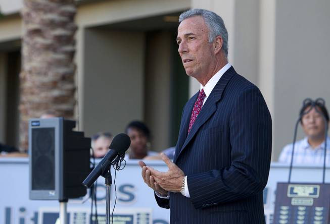 Clark County District Attorney Steve Wolfson speaks during a ceremony to honor the lives of homicide victims, including those killed by domestic violence, at Metro Police Headquarters Tuesday, Sept. 30, 2014.