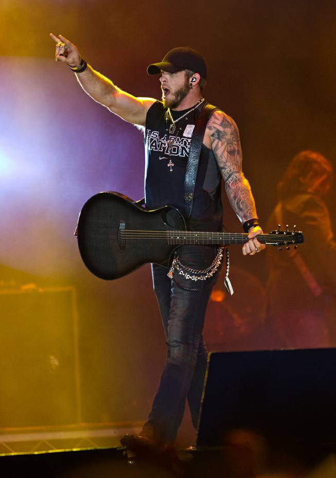 Brantley Gilbert performs for the Route 91 Harvest Festival crowd at MGM Resorts Village on Friday, Oct. 3, 2014.